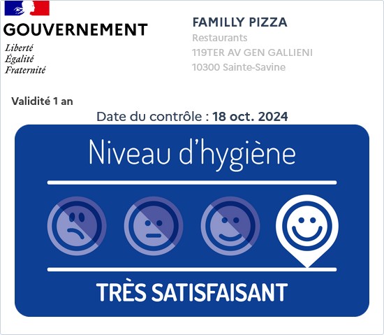 Niveau d'hygiène très satisfaisant